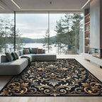 Ornate Gold and Charcoal Acanthus Scroll Rug