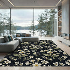 Classic White Floral Dark Background Rug
