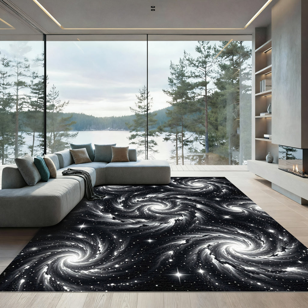 Cosmic Swirling Nebula Starry Night Rug