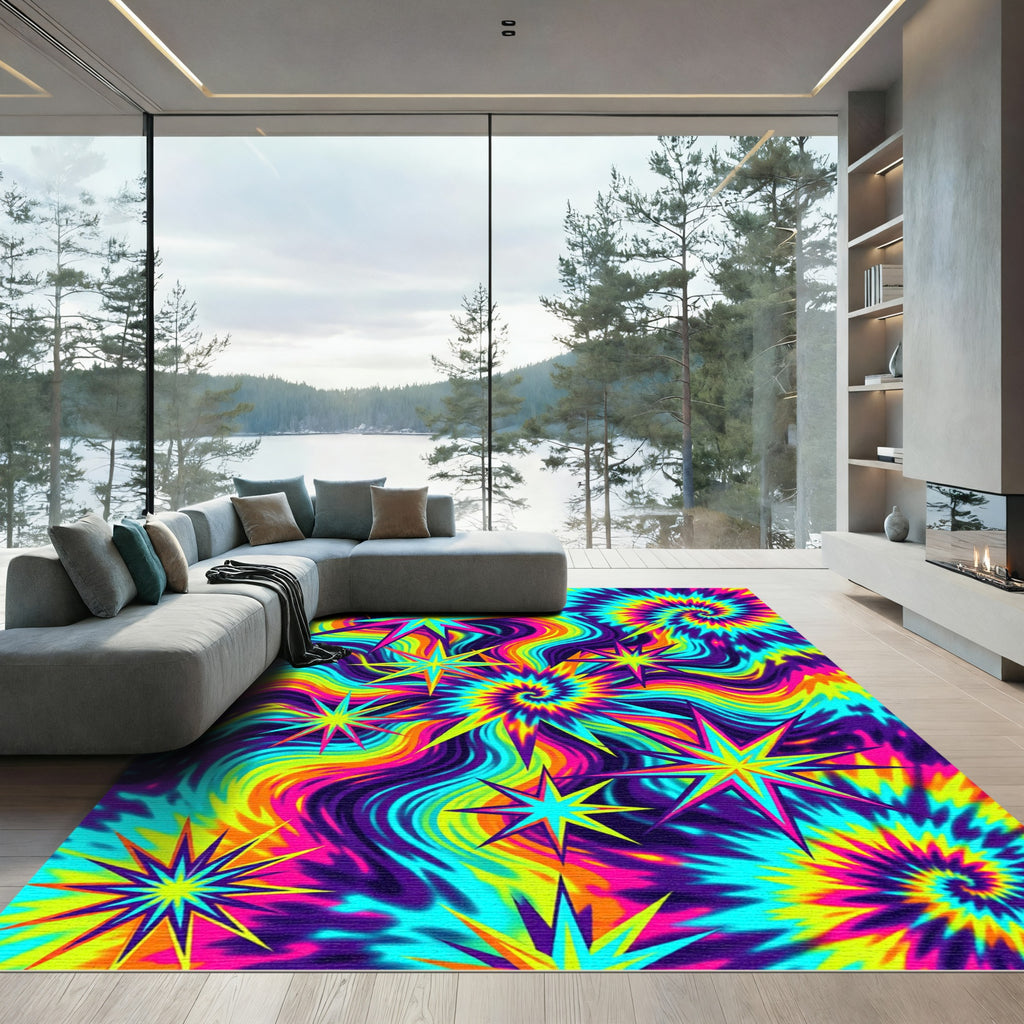 Vibrant Retro Psychedelic Swirl Starry Sky Rug