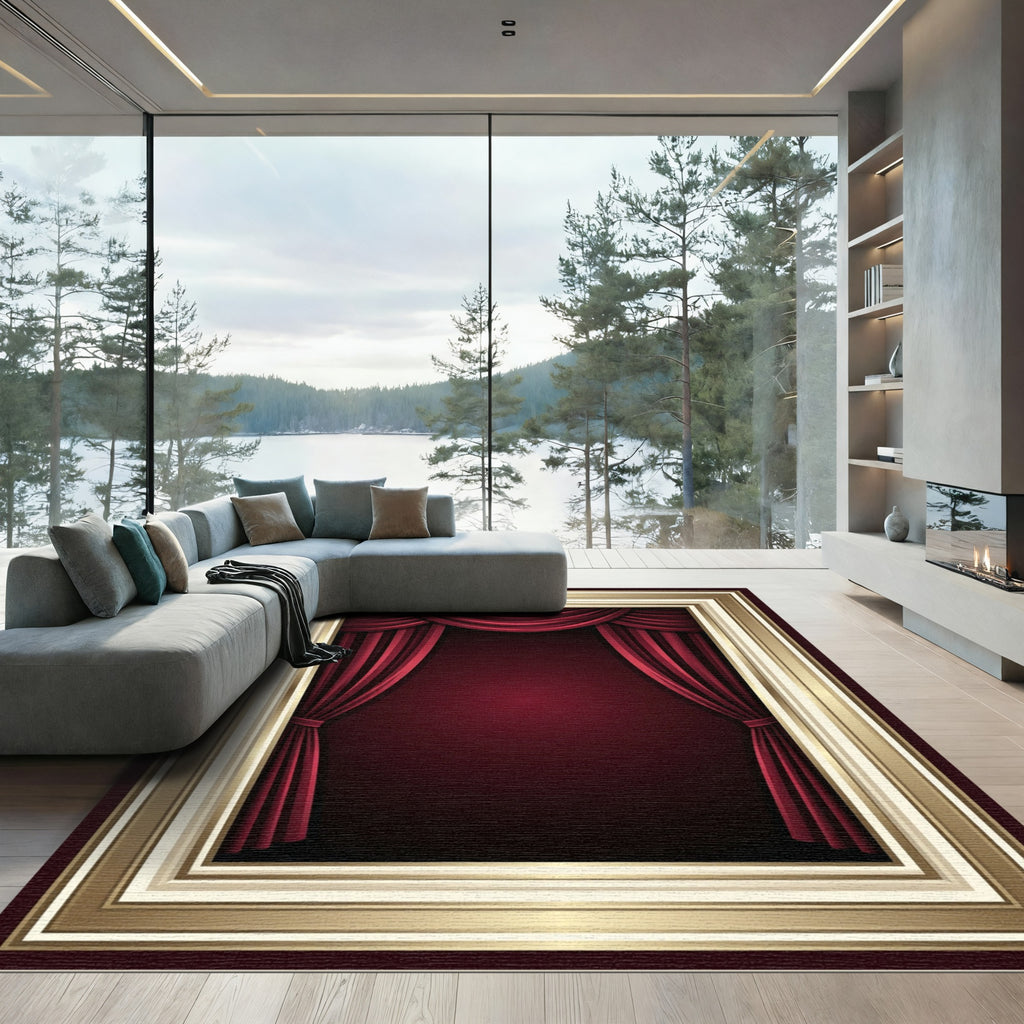 Grand Velvet Curtain Gold Frame Rug