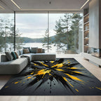 Dynamic Black and Yellow Abstract Burst Rug