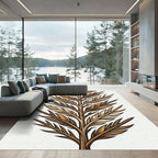 Golden Botanical Fern Leaf Feather Rug