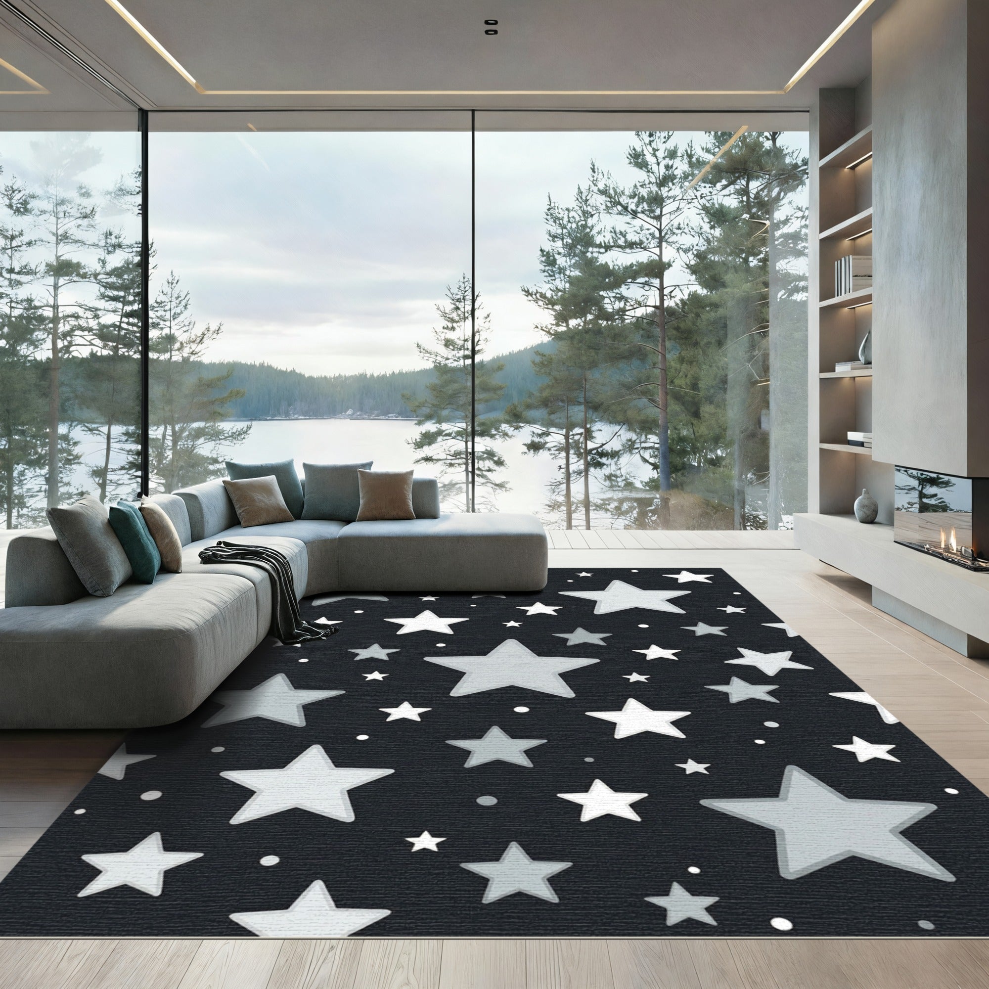 Gray Starry Night Sky Rug