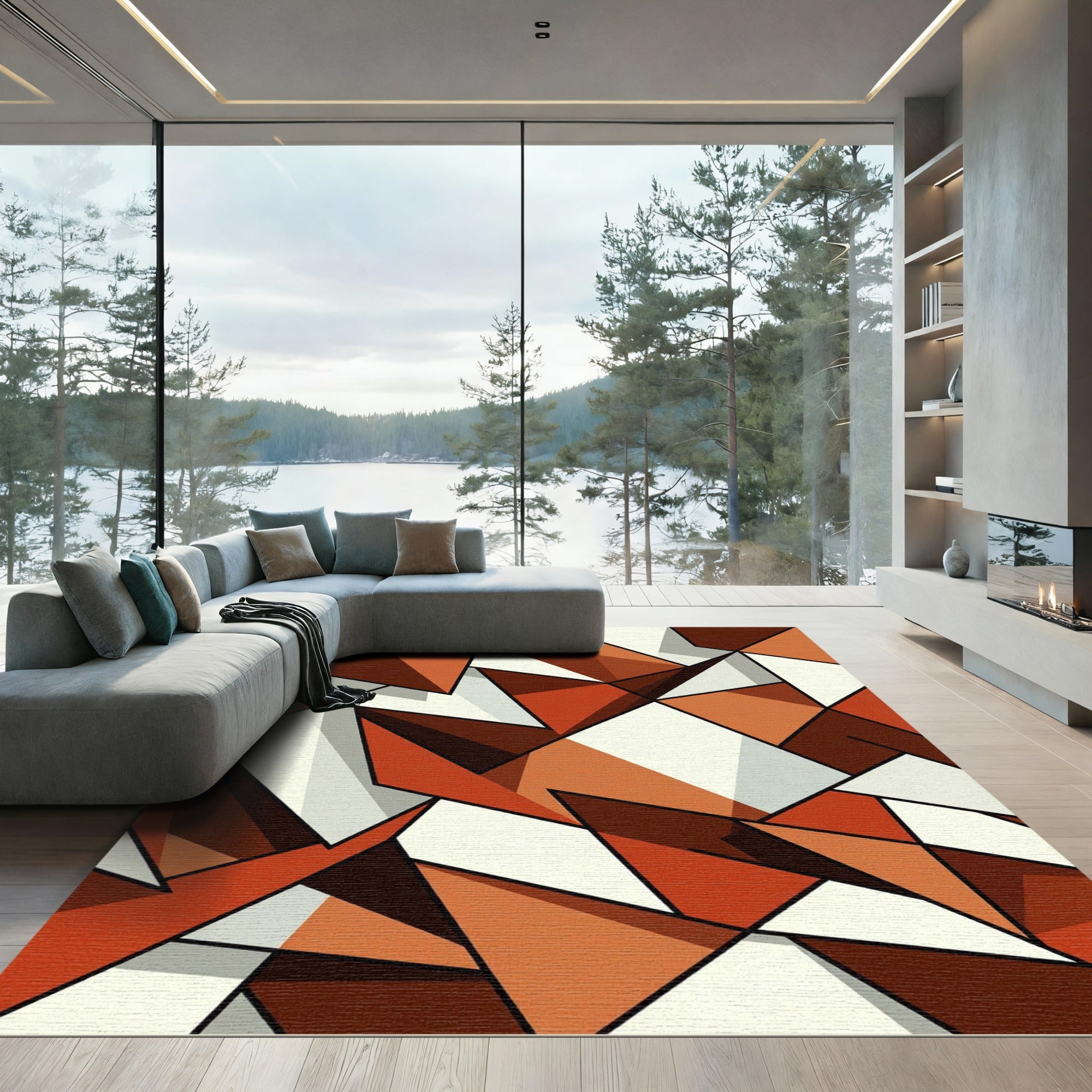 Terracotta Geometric Angular Composition Rug