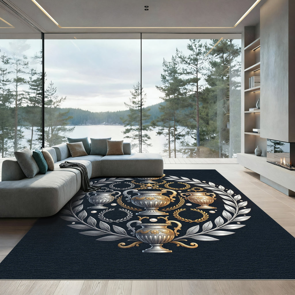 Gold Silver Laurel Urn Wreath Arrangement Rug