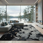 Industrial Black Concrete Cracked Surface Rug