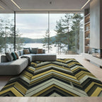 Modern Ochre and Sage Chevron Stripe Rug