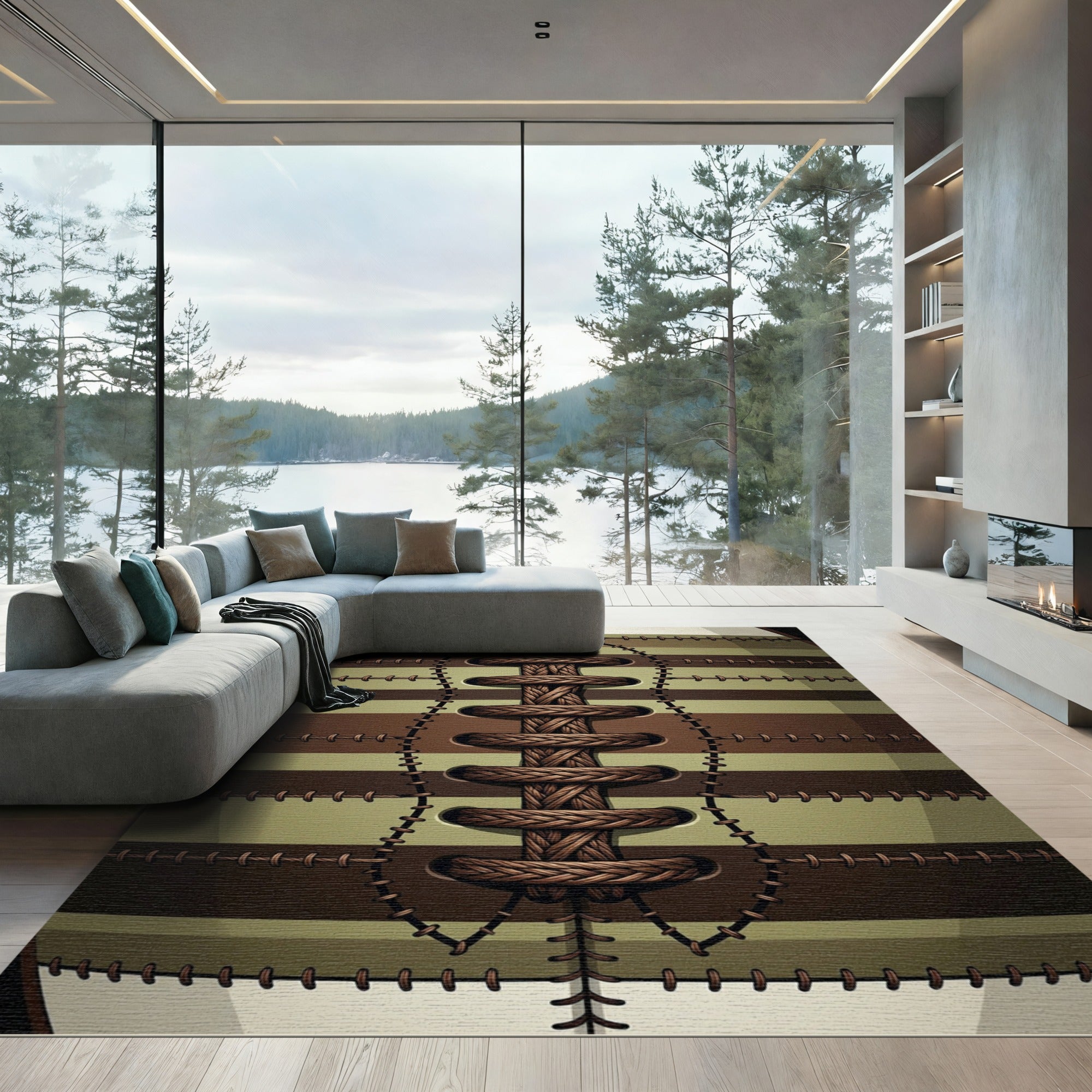 Earthy Brown Striped Football Lace Rug