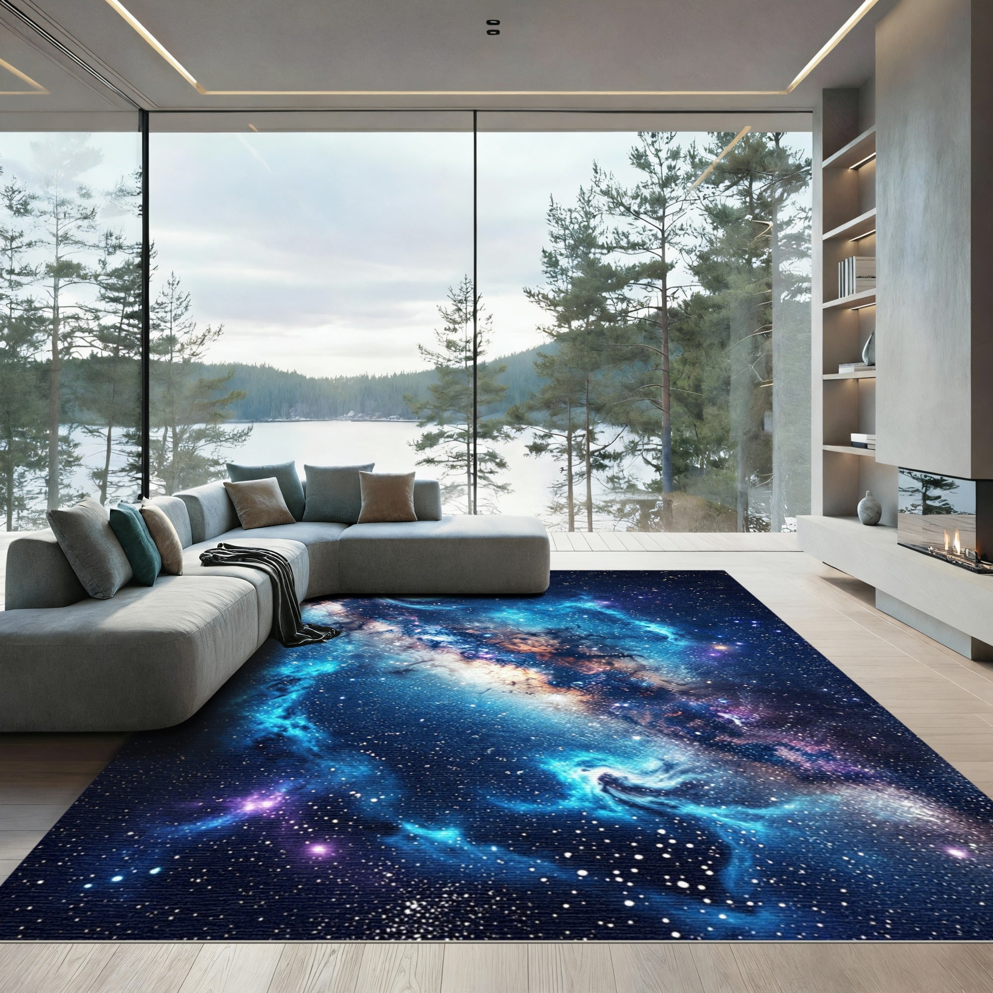 Cosmic Blue Spiral Nebula Sky Rug