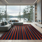 Bold Orange Navy Vertical Line Rug