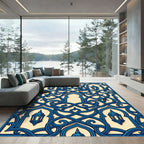 Intricate Blue Lantern Arabesque Scroll Rug