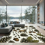 Rustic Woodland Deer Pinecone Oak Artwork Rug