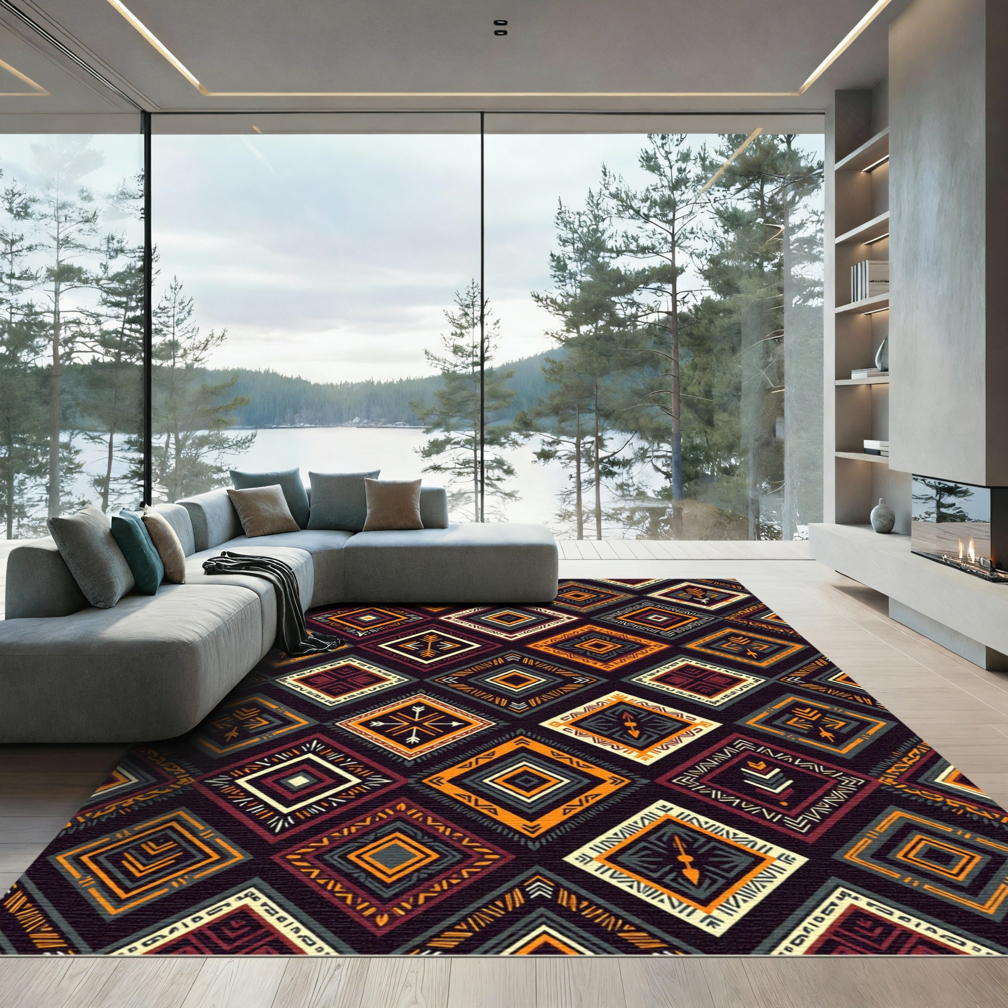 Vibrant Boho Geometric Diamond Art Rug