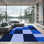 Deep Blue Geometric Color Block Rug