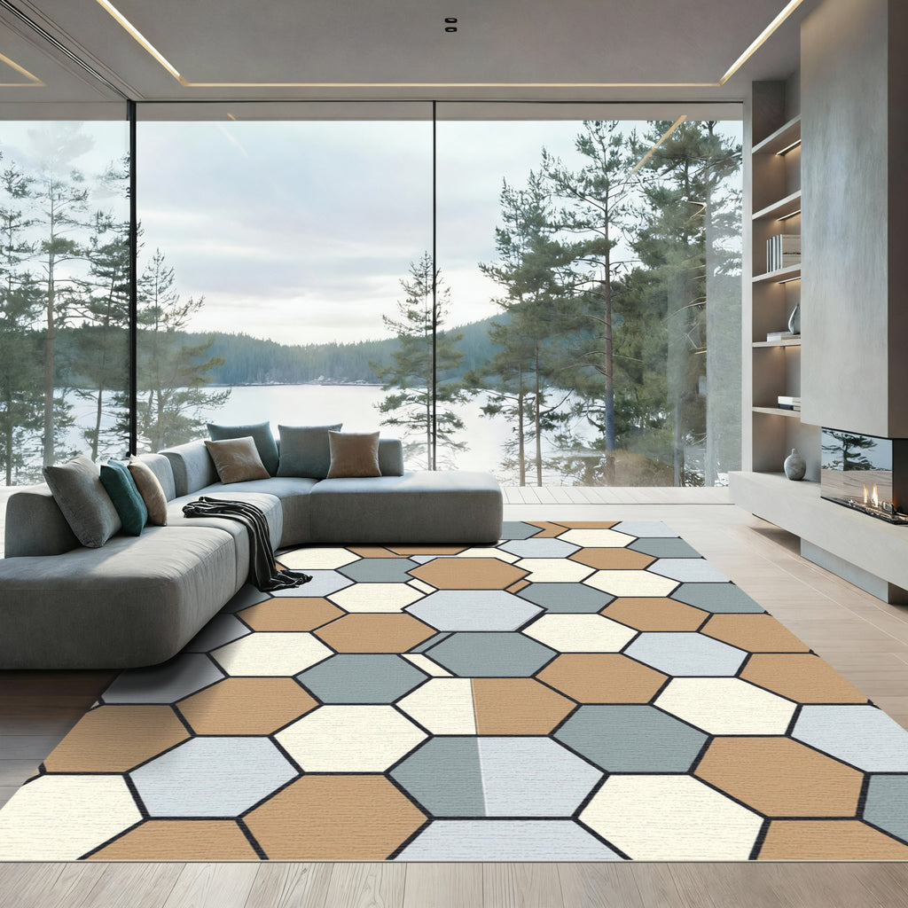 Neutral Hexagon Tile Harmony Rug