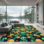 Radiant Golden Currency Explosion Focal Point Rug