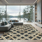 Golden Beige Interwoven Geometric Lattice Rug
