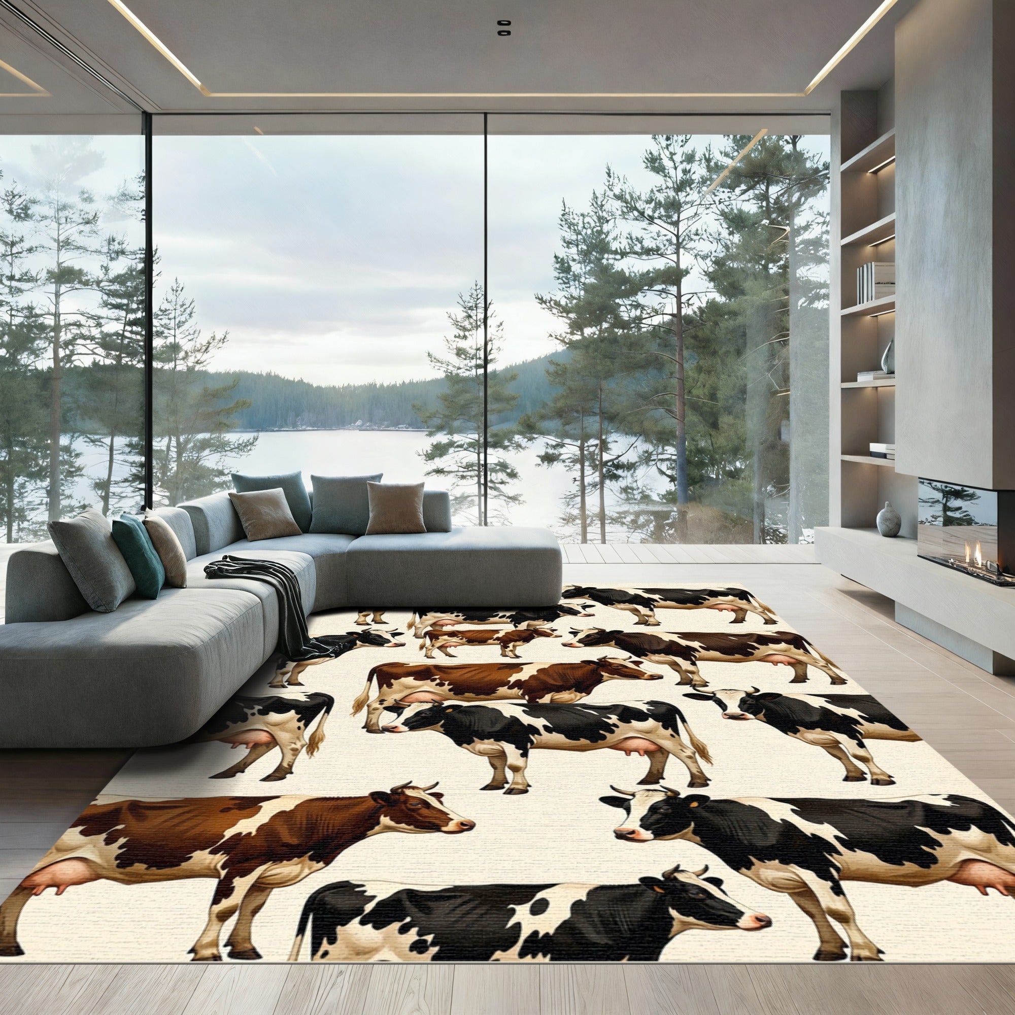 Whimsical Farmhouse Dairy Cow Ensemble Rug