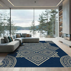 Navy Geometric Golden Diamond Mandala Rug