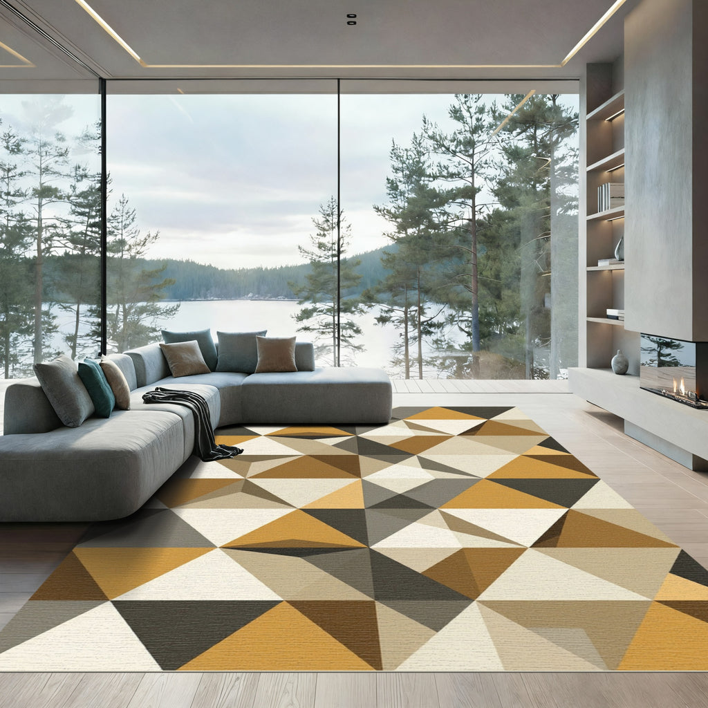 Mid-Century Earthy Geometric Triangles Rug