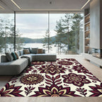 Deep Crimson Floral Medallion Composition Rug