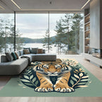Bold Tiger With Green Foliage Rug