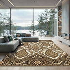 Ornate Paisley Gold Floral Border Rug