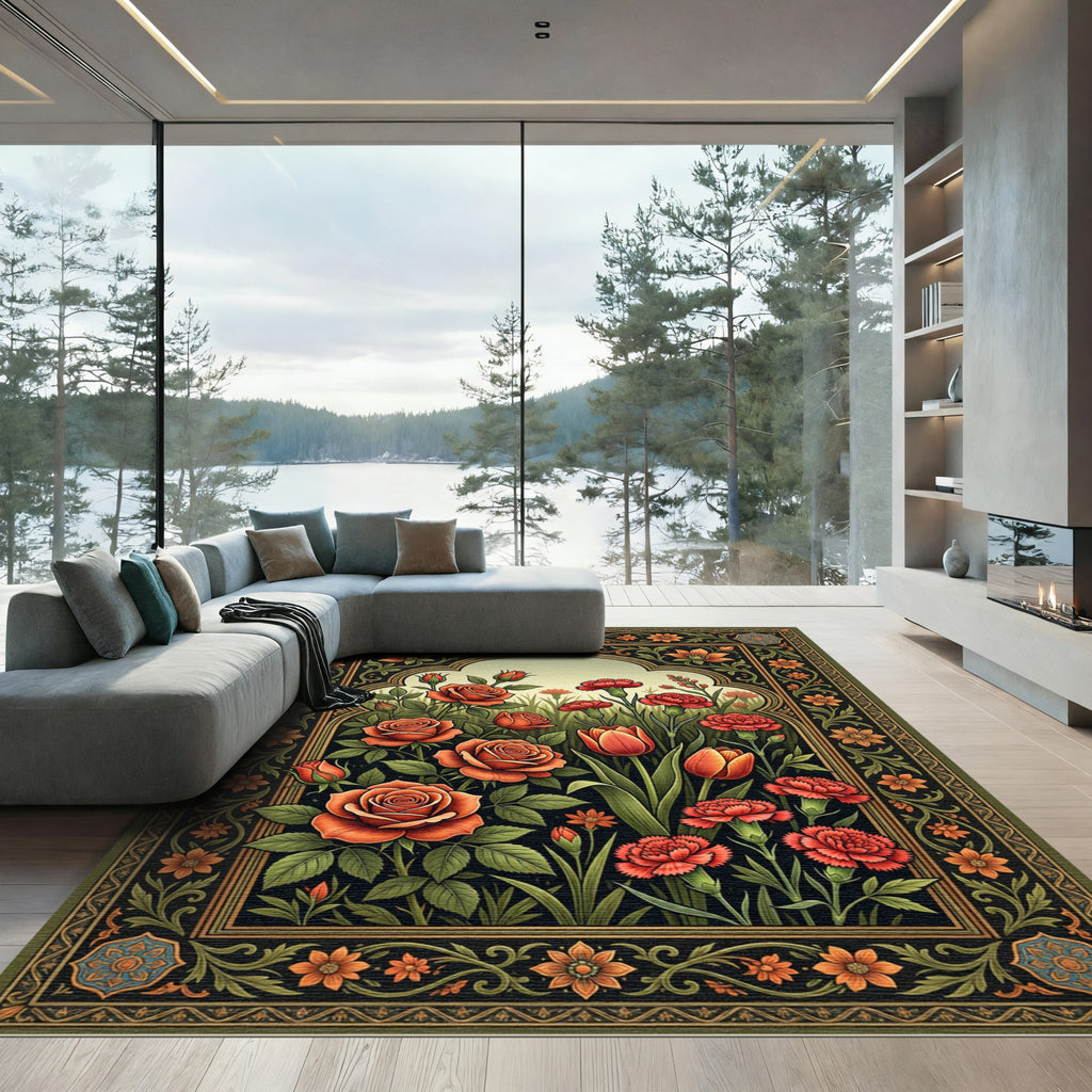 Vibrant Crimson Rose Tulip Garden Rug