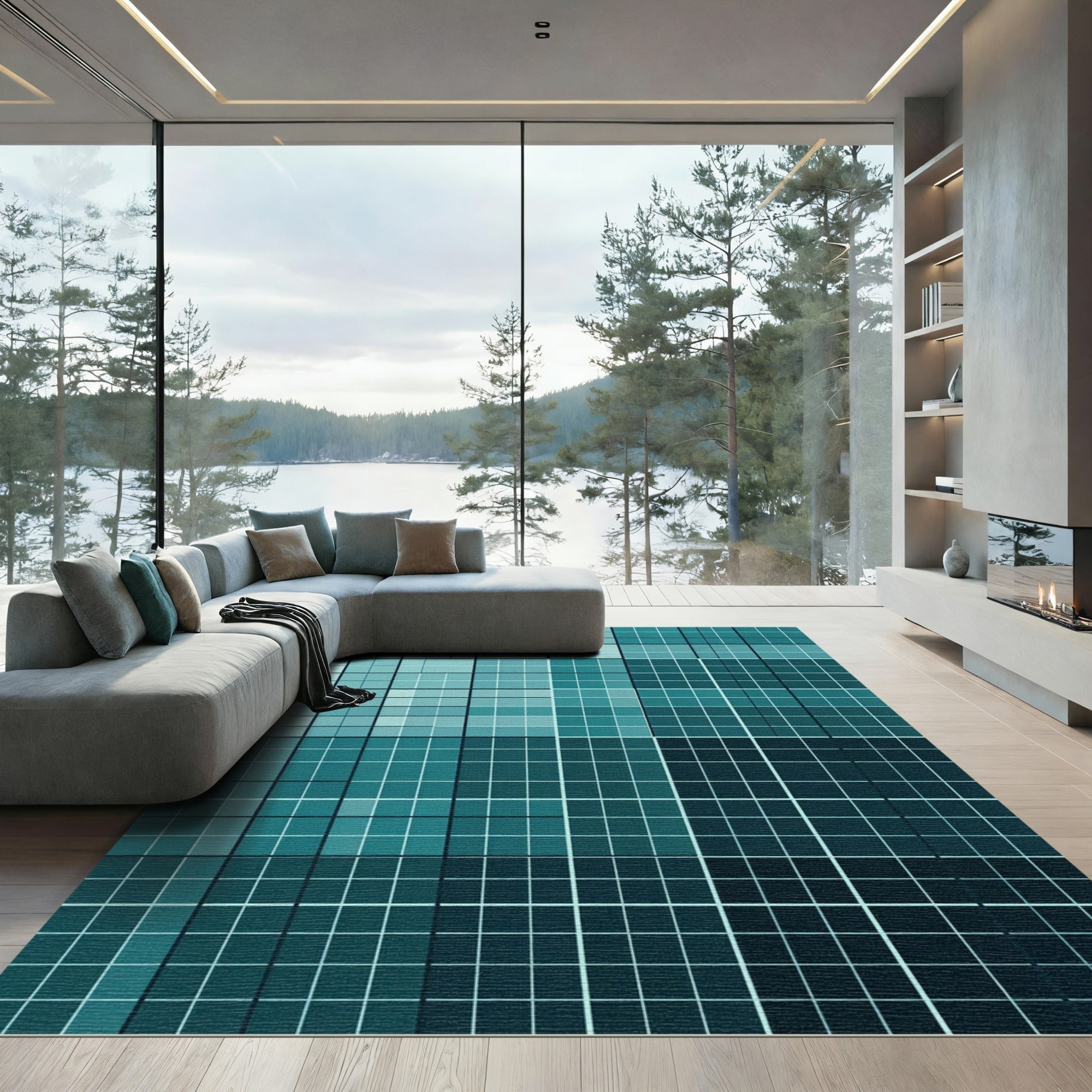Aqua Gradient Geometric Square Gradient Rug