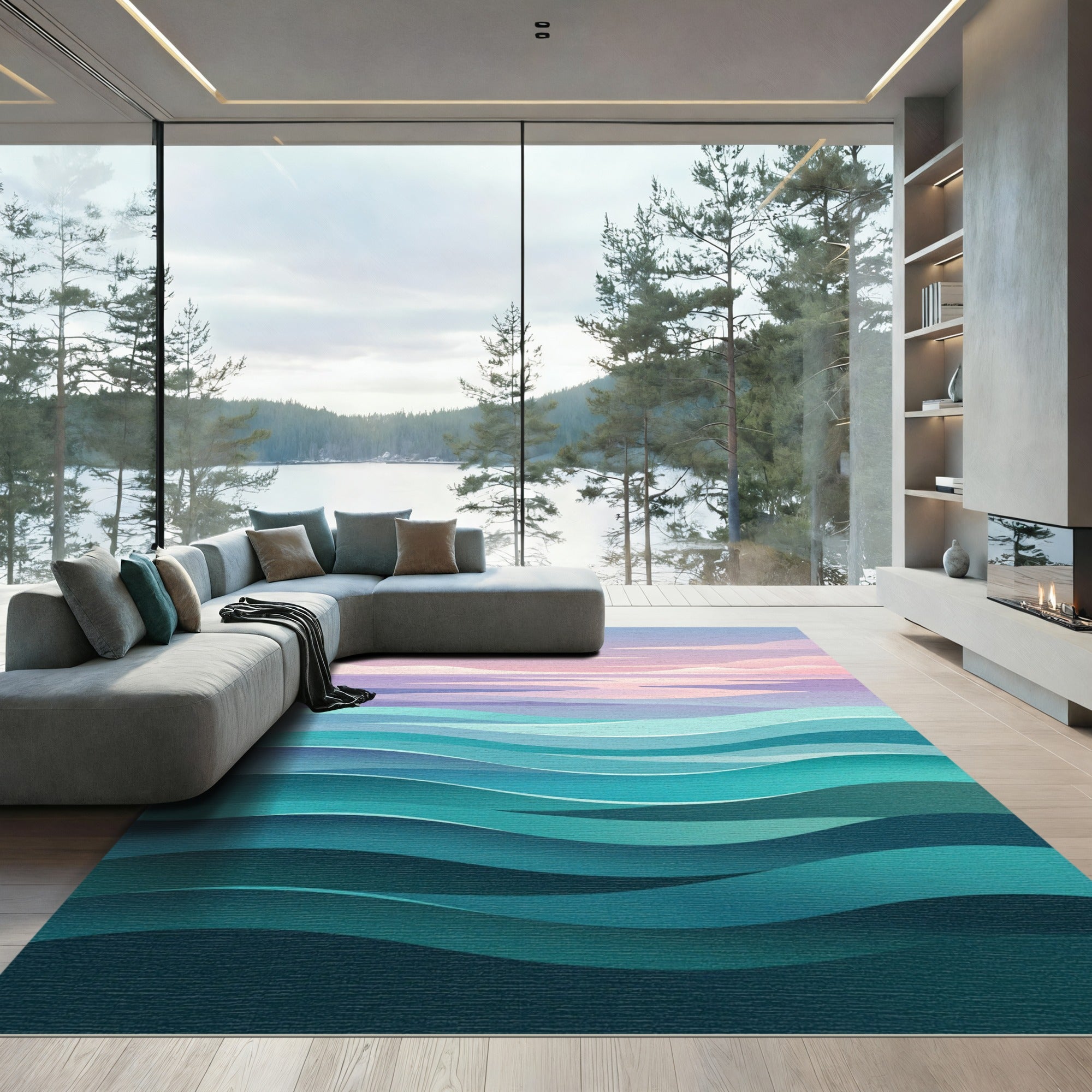 Ethereal Teal Ocean Horizon Gradient Rug