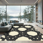 Sophisticated Charcoal Interlocking Geometric Grid Rug