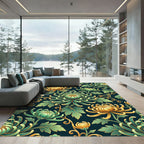 Elegant Emerald Gold Chrysanthemum Bloom Rug