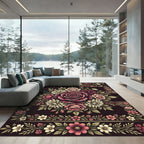 Regal Burgundy Rose Floral Medallion Rug