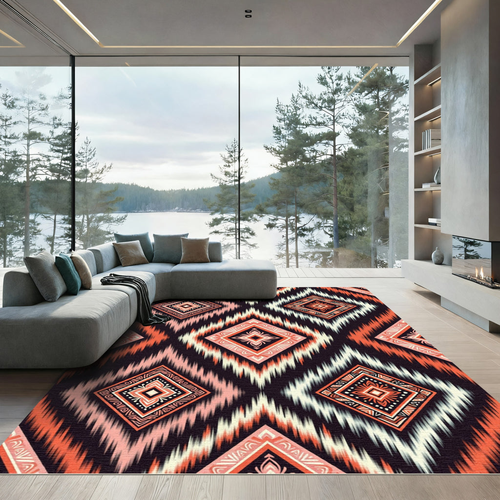 Coral Geometric Diamond Ethnic Rhombus Rug