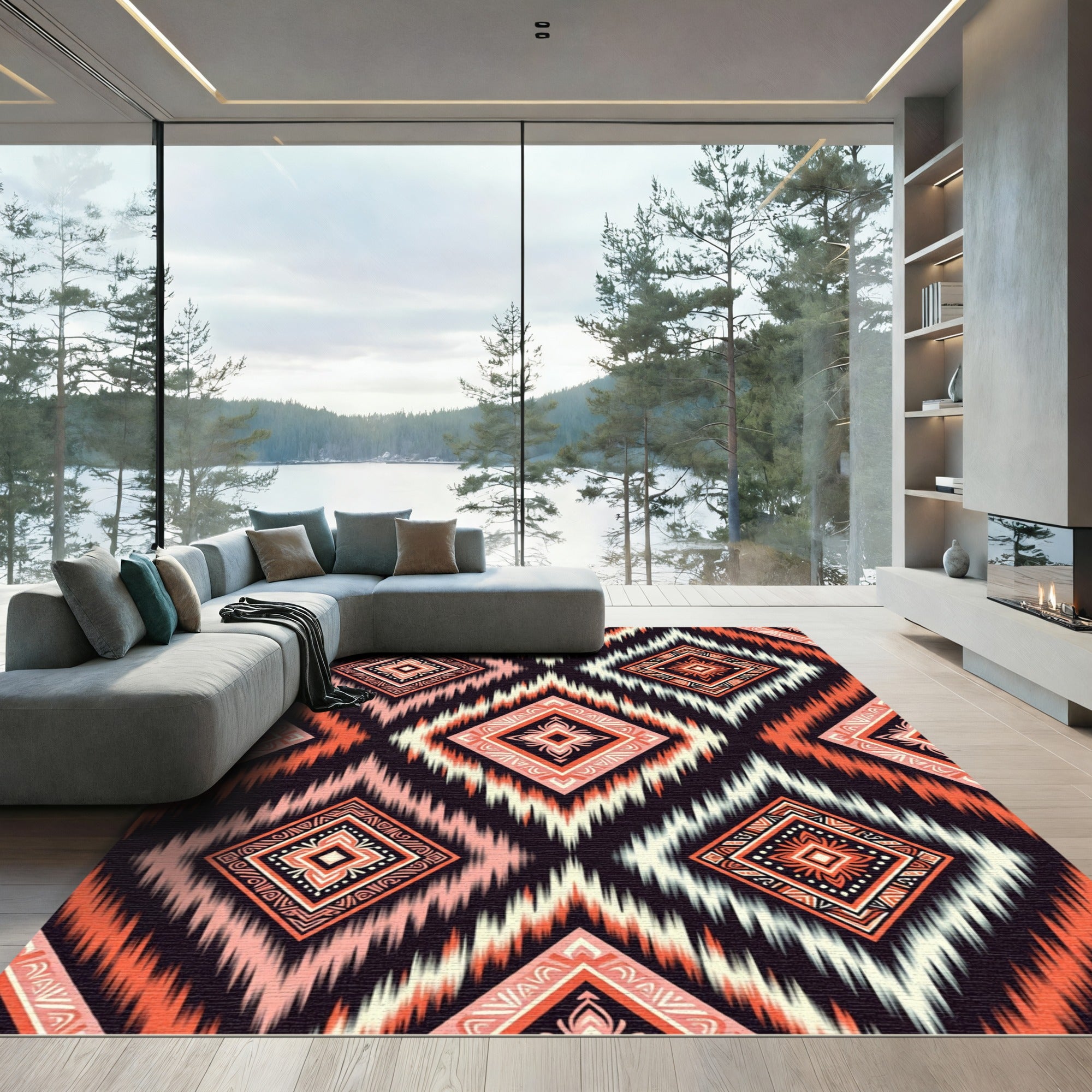 Coral Geometric Diamond Ethnic Rhombus Rug