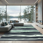 Modern Sage and Charcoal Wavy Stripe Rug