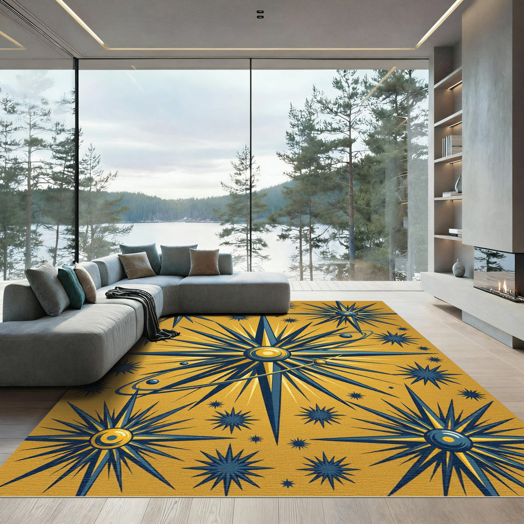 Celestial Golden Starry Constellation Art Rug