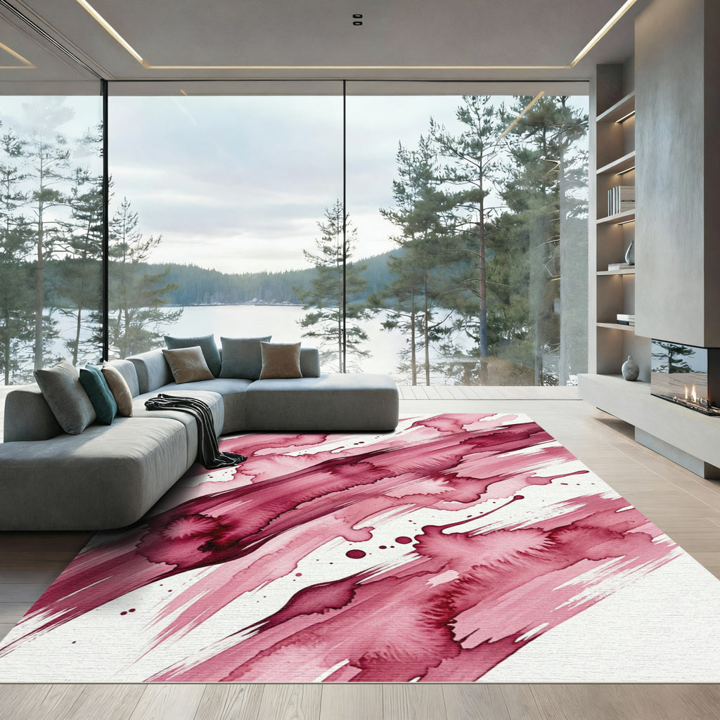 Deep Crimson Watercolor Strokes Rug