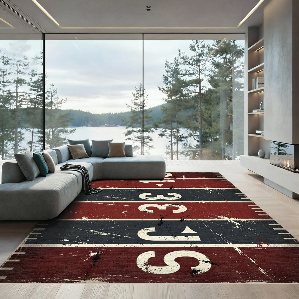 Vintage Red Black Numeric Grid Rug