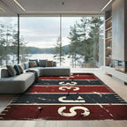 Vintage Red Black Numeric Grid Rug