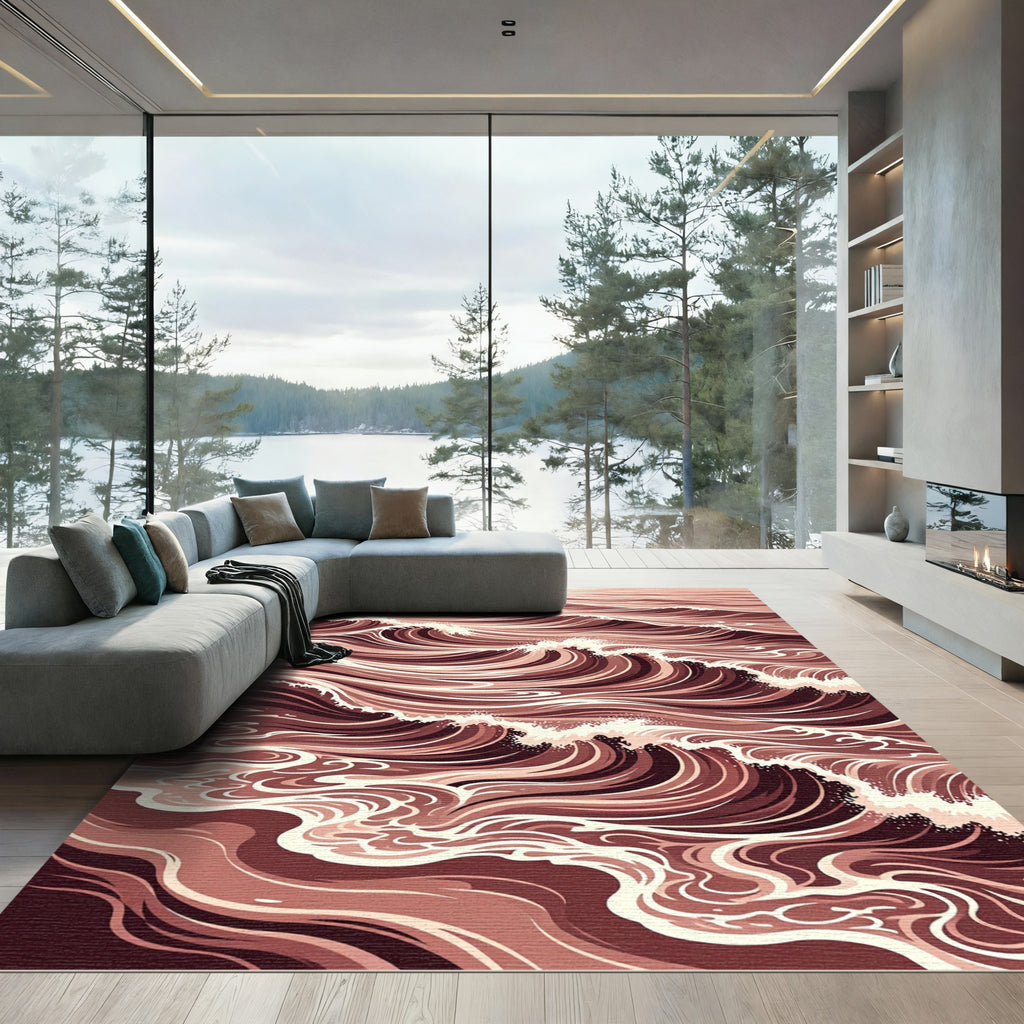 Crimson Wave Ripples Dynamic Motion Rug