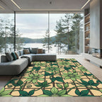 Earthy Green Clematis Trellis Grid Rug