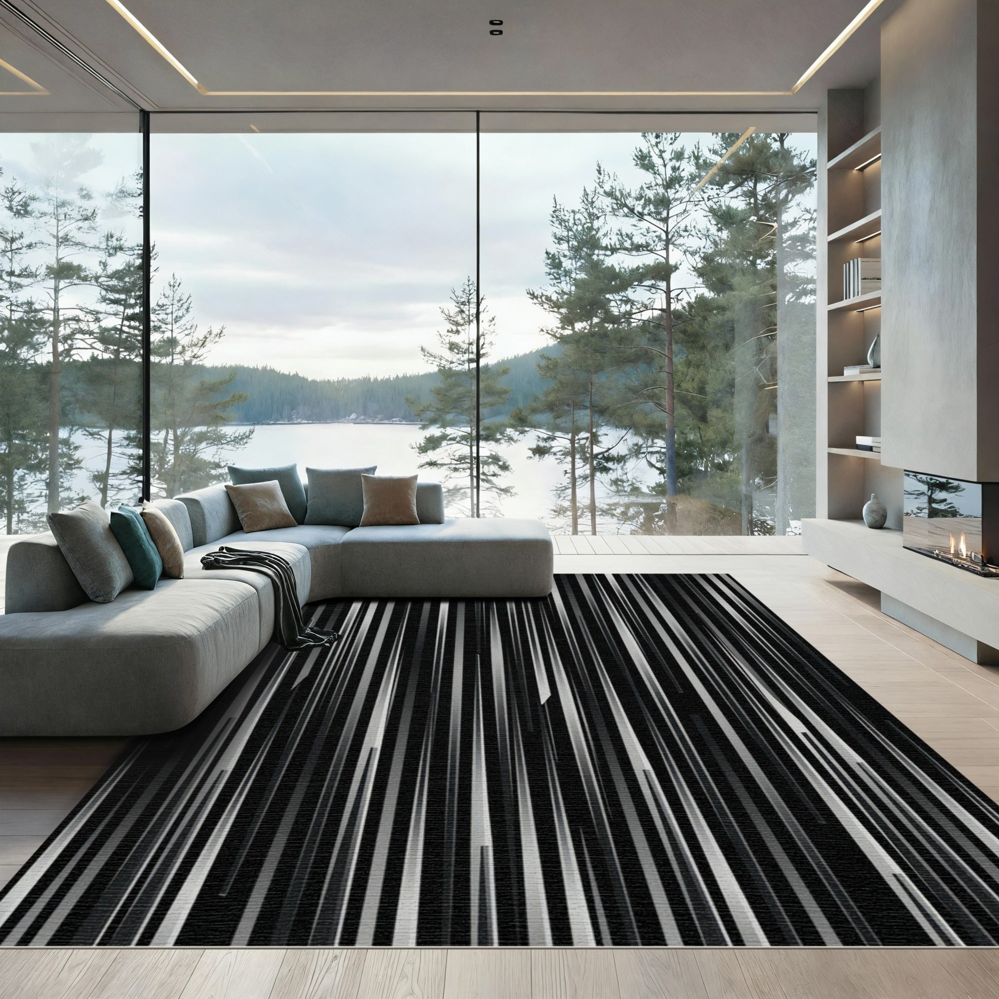 Monochrome Vertical Sharp Stripe Rug