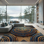 Antique Gold Blue Circular Emblem Rug