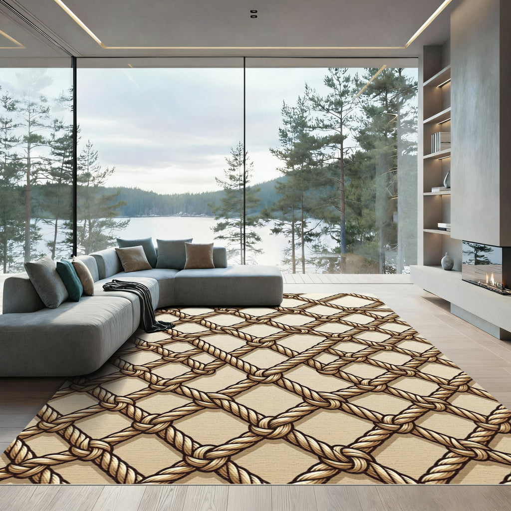 Nautical Rope Net Tan Texture Rug