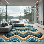 Abstract Teal and Copper Chevron Wave Rug