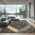 Ornate Bronze Metallic Filigree Medallion Rug