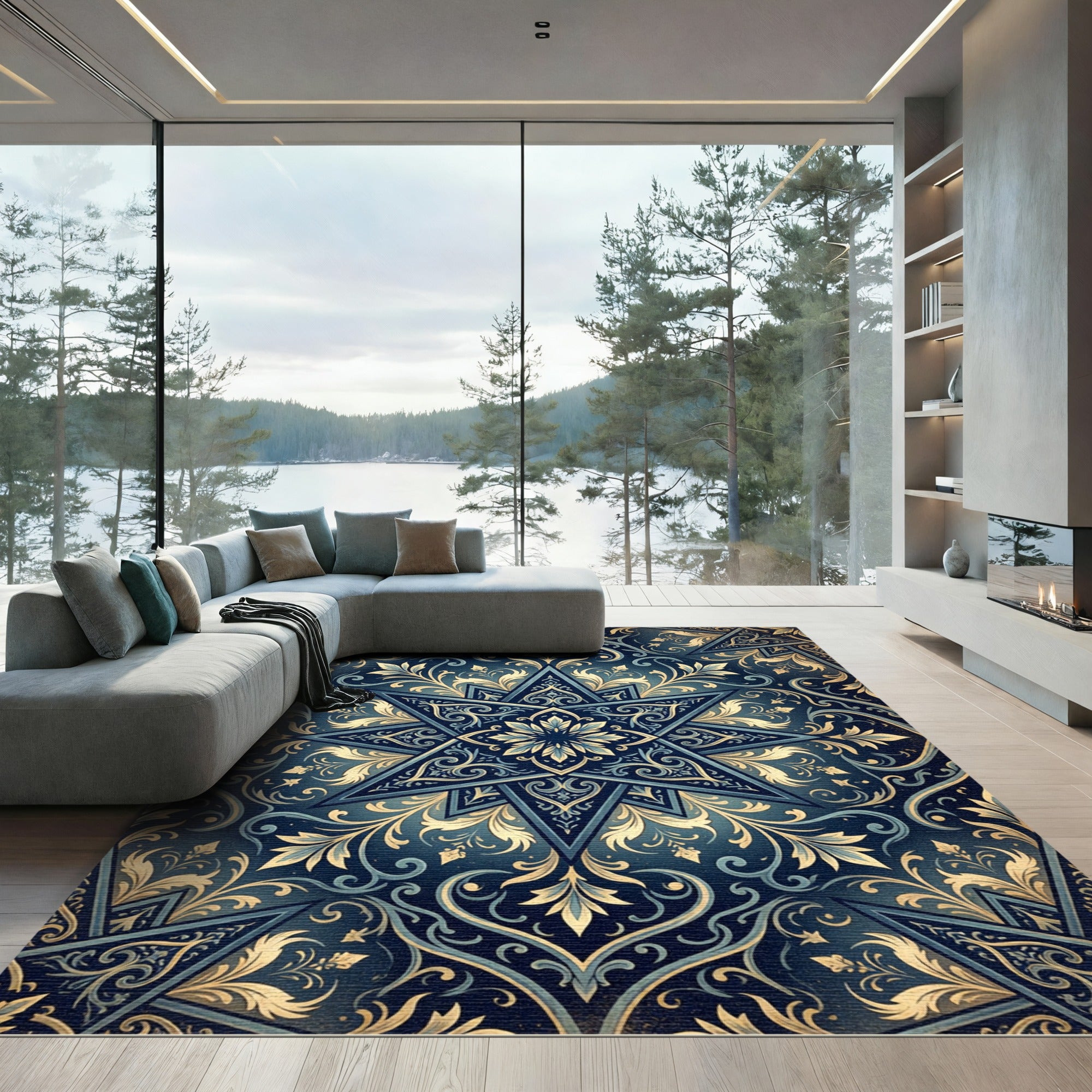 Midnight Blue Ornate Star Medallion Rug