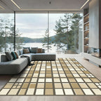 Earthy Geometric Grid with Light Squares Rug